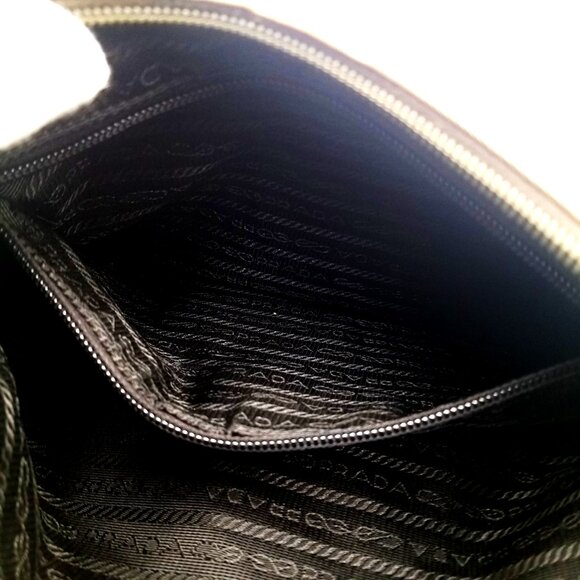 Prada Khaki Green Tessuto Nylon Brown Leather Hobo Shoulder Bag Made in Italy - Picture 11 of 14